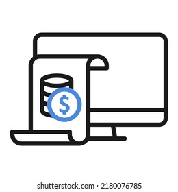 Electronic E-Invoice icon. Online invoice payment on computer vector illustration, Pay bill tax via laptop concept, digital receipt