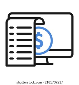 Electronic E-Invoice icon. Online invoice payment on computer vector illustration, Pay bill tax via laptop concept, digital receipt