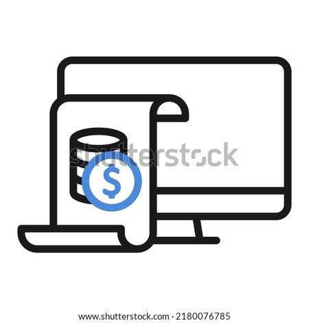 Electronic E-Invoice icon. Online invoice payment on computer vector illustration, Pay bill tax via laptop concept, digital receipt