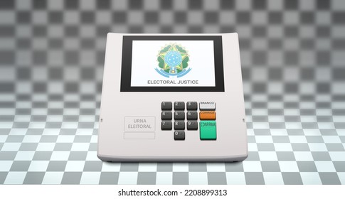 Electronic electoral Urn. Buttons with braille font. Voting microcomputer on transparent background. Translations: Urna Eleitoral - Ballot box; Branco - Blank; Corrige - Correct; Confirma - Confirm.