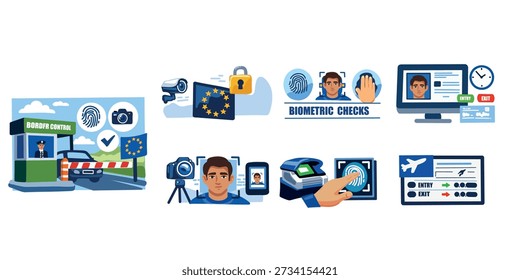 electronic entry system border inspection flat vector design