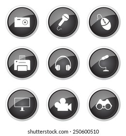 Electronic Equipment Black Vector Button Icon Design Set