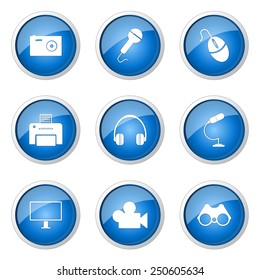Electronic Equipment Blue Vector Button Icon Design Set