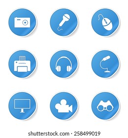Electronic Equipment Blue Vector Button Icon Design Set
