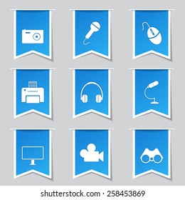Electronic Equipment Label Vector Blue Icon Design Set