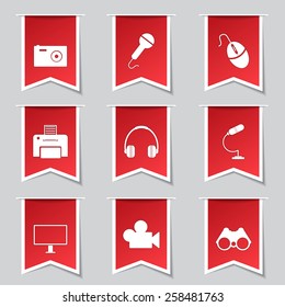 Electronic Equipment Label Vector Red Icon Design Set