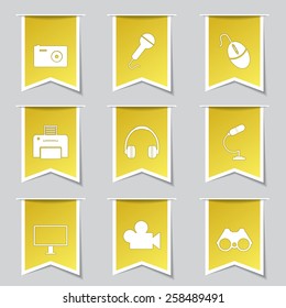 Electronic Equipment Label Vector Yellow Icon Design Set