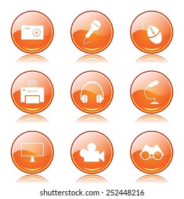 Electronic Equipment Orange Vector Button Icon Design Set