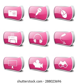 Electronic Equipment Pink Vector Button Icon Design Set