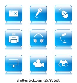 Electronic Equipment Square Vector Blue Icon Design Set