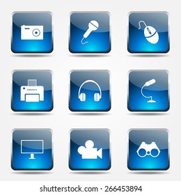 Electronic Equipment Square Vector Blue Icon Design Set