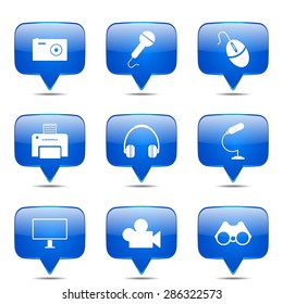 Electronic Equipment Square Vector Blue Icon Design Set