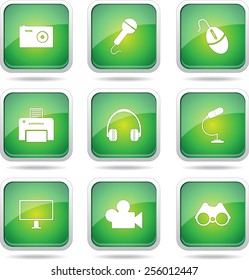 Electronic Equipment Square Vector Green Icon Design Set
