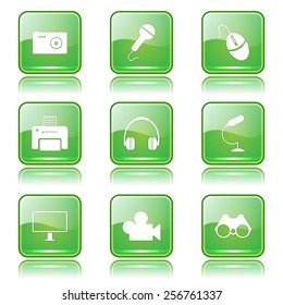Electronic Equipment Square Vector Green Icon Design Set