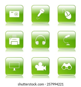 Electronic Equipment Square Vector Green Icon Design Set