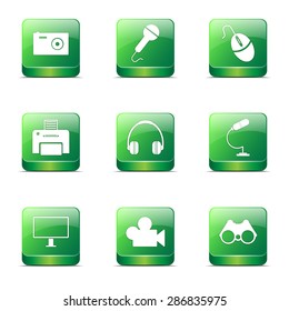 Electronic Equipment Square Vector Green Icon Design Set
