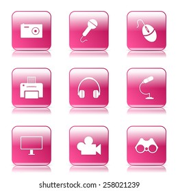 Electronic Equipment Square Vector Pink Icon Design Set