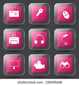 Electronic Equipment Square Vector Pink Icon Design Set