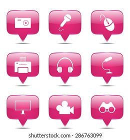 Electronic Equipment Square Vector Pink Icon Design Set