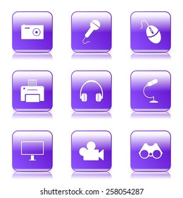 Electronic Equipment Square Vector Violet Icon Design Set