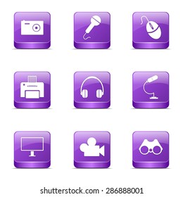 Electronic Equipment Square Vector Violet Icon Design Set