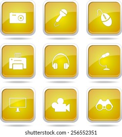 Electronic Equipment Square Vector Yellow Icon Design Set