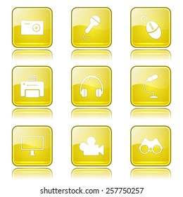 Electronic Equipment Square Vector Yellow Icon Design Set