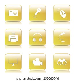 Electronic Equipment Square Vector Yellow Icon Design Set