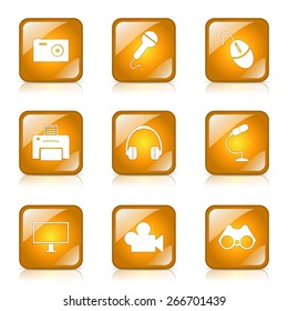 Electronic Equipment Square Vector Yellow Icon Design Set