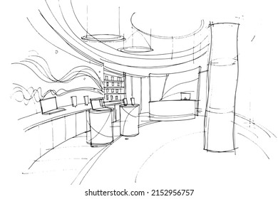 electronic equipment store sketch drawing,computer and gadget shop. ,Modern design,vector,2d illustration