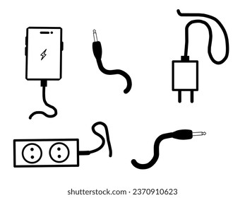 Equipo electrónico, icono de terminal, androide, cable jack. Ilustración del vector