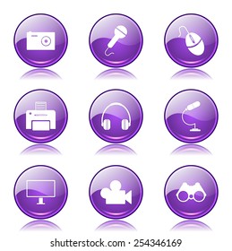 Electronic Equipment Violet Vector Button Icon Design Set