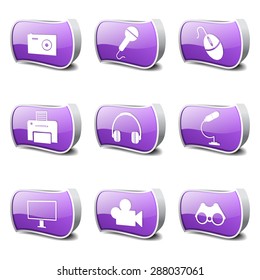 Electronic Equipment Violet Vector Button Icon Design Set