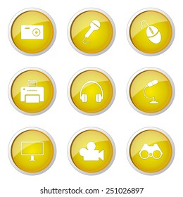 Electronic Equipment Yellow Vector Button Icon Design Set