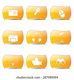 Electronic Equipment Yellow Vector ButtonIcon Design Set