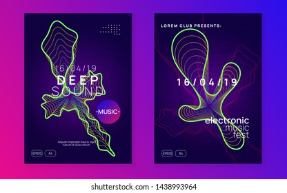 Electronic event. Commercial concert magazine set. Dynamic gradient shape and line. Neon electronic event. Electro dance dj. Trance sound. Club fest poster. Techno music party flyer.