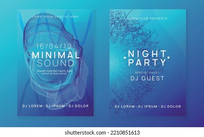 Electronic event. Cool discotheque invitation set. Dynamic fluid shape and line. Neon electronic event. Electro dance dj. Trance sound. Club fest poster. Techno music party flyer.