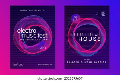 Electronic event. Creative show banner set. Dynamic gradient shape and line. Neon electronic event. Electro dance dj. Trance sound. Club fest poster. Techno music party flyer.