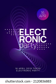 Electronic event. Creative show invitation concept. Dynamic gradient shape and line. Neon electronic event. Electro dance dj. Trance sound. Club fest poster. Techno music party flyer.