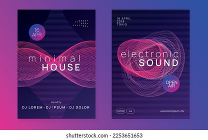 Electronic event. Curvy show brochure set. Dynamic fluid shape and line. Neon electronic event. Electro dance dj. Trance sound. Club fest poster. Techno music party flyer.