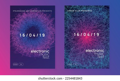 Electronic event. Dynamic fluid shape and line. Minimal show cover set. Neon electronic event. Electro dance dj. Trance sound. Club fest poster. Techno music party flyer.