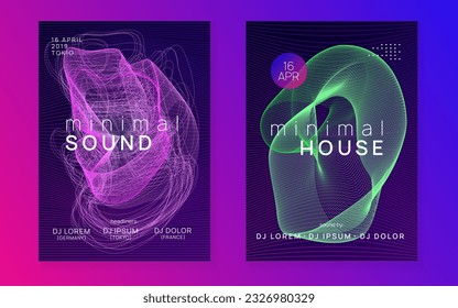Electronic event. Dynamic fluid shape and line. Futuristic show brochure set. Neon electronic event. Electro dance dj. Trance sound. Club fest poster. Techno music party flyer.