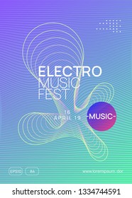 Electronic event. Dynamic gradient shape and line. Cool show magazine design. Neon electronic event. Electro dance dj. Trance sound. Club fest poster. Techno music party flyer.