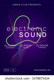 Electronic event. Dynamic gradient shape and line. Commercial show invitation layout. Neon electronic event. Electro dance dj. Trance sound. Club fest poster. Techno music party flyer.