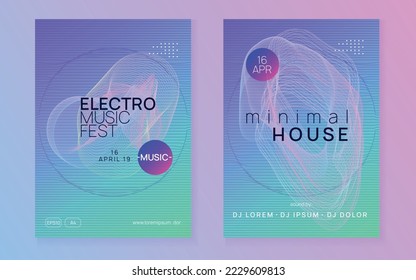 Electronic event. Dynamic gradient shape and line. Commercial concert magazine set. Neon electronic event. Electro dance dj. Trance sound. Club fest poster. Techno music party flyer.
