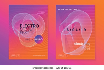 Electronic event. Dynamic gradient shape and line. Commercial concert cover set. Neon electronic event. Electro dance dj. Trance sound. Club fest poster. Techno music party flyer.