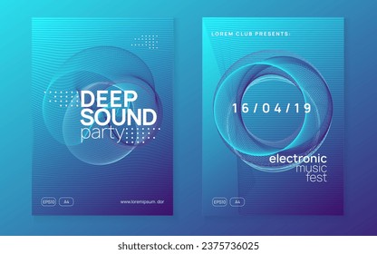 Electronic event. Dynamic gradient shape and line. Geometric discotheque magazine set. Neon electronic event. Electro dance dj. Trance sound. Club fest poster. Techno music party flyer.