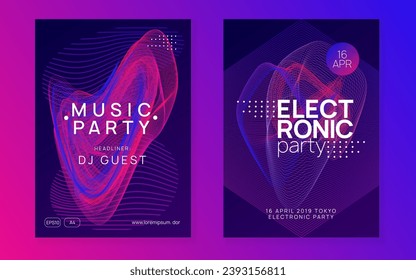 Electronic event. Dynamic gradient shape and line. Modern show magazine set. Neon electronic event. Electro dance dj. Trance sound. Club fest poster. Techno music party flyer.
