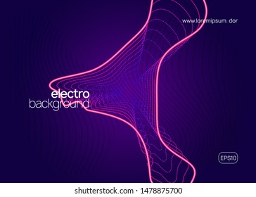 Electronic event. Energy concert invitation concept. Dynamic fluid shape and line. Neon electronic event. Electro dance dj. Trance sound. Club fest poster. Techno music party flyer.