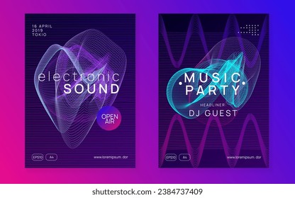 Electronic event. Energy show brochure set. Dynamic fluid shape and line. Neon electronic event. Electro dance dj. Trance sound. Club fest poster. Techno music party flyer.